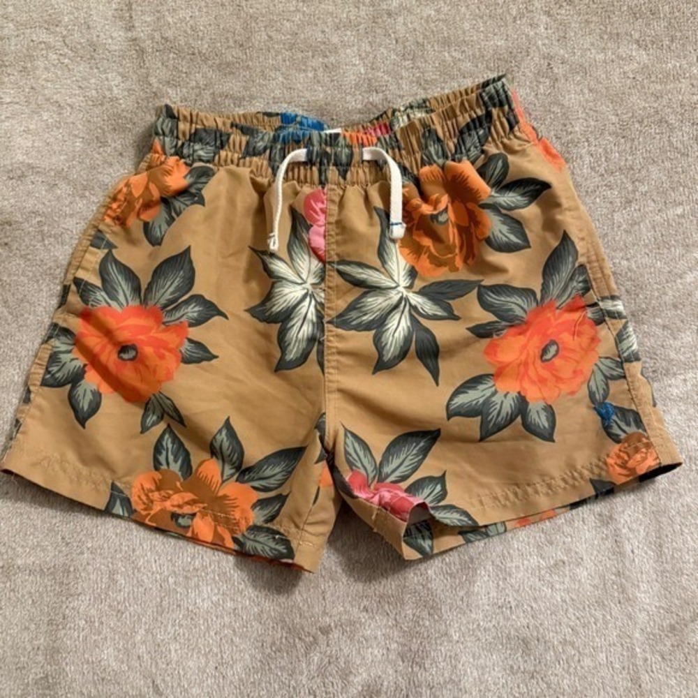 Blue Rooster New York Boys Floral Swim Trunks Tan Orange Size 6Y Mesh Lined
